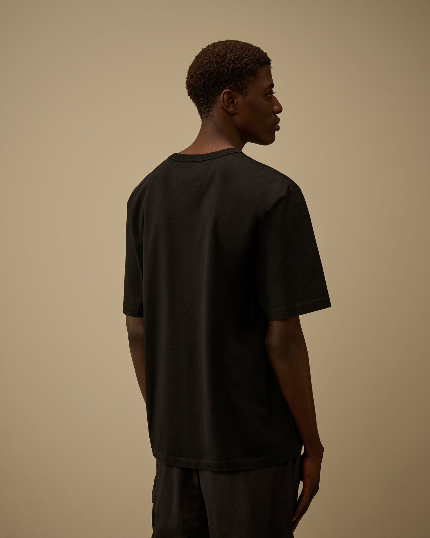 Mercerized Jersey 30/2 Twisted Short Sleeve Embroidery T-Shirt, BLACK