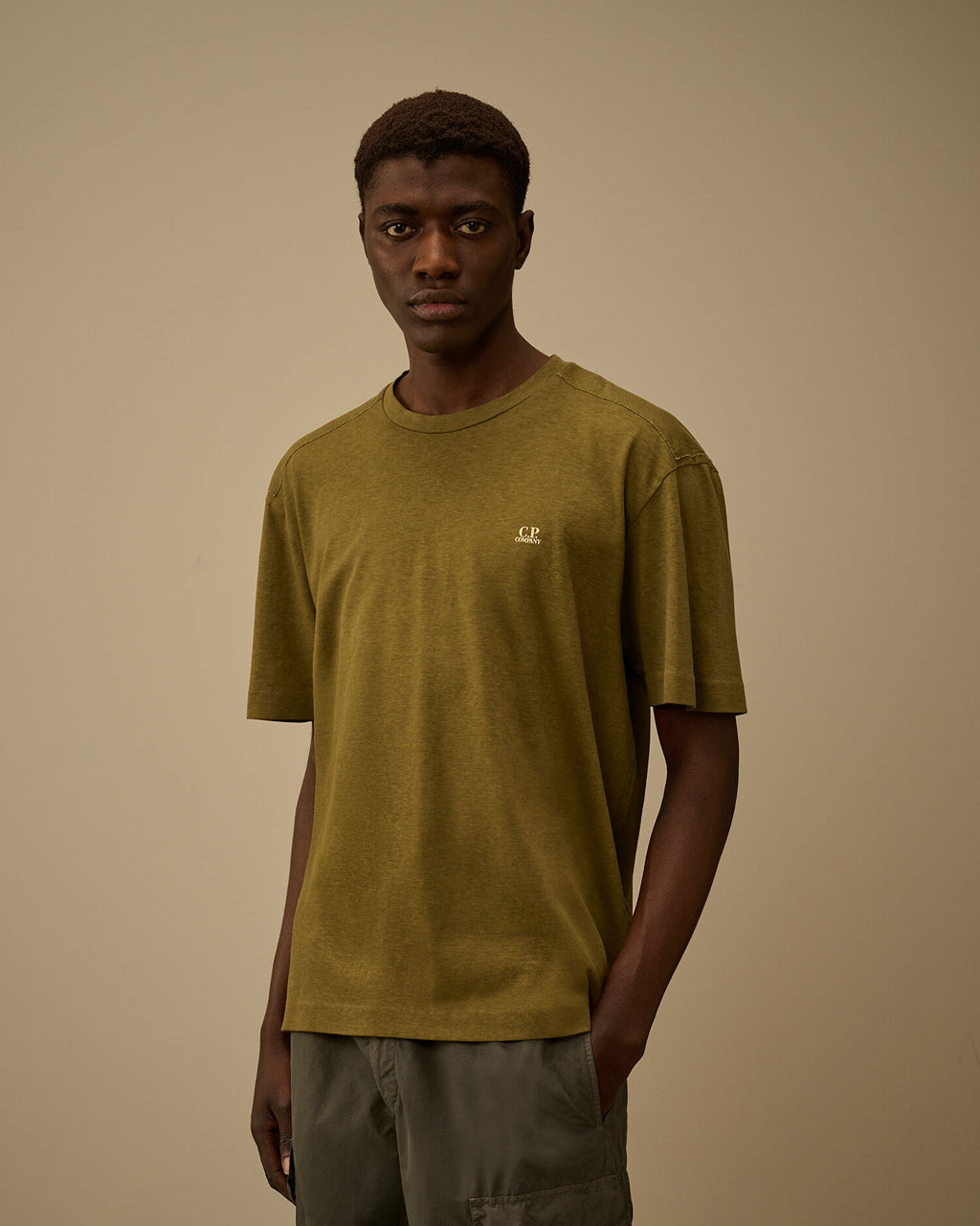 20/1 Jersey Plated Logo T-Shirt, DRIED HERB - GREEN