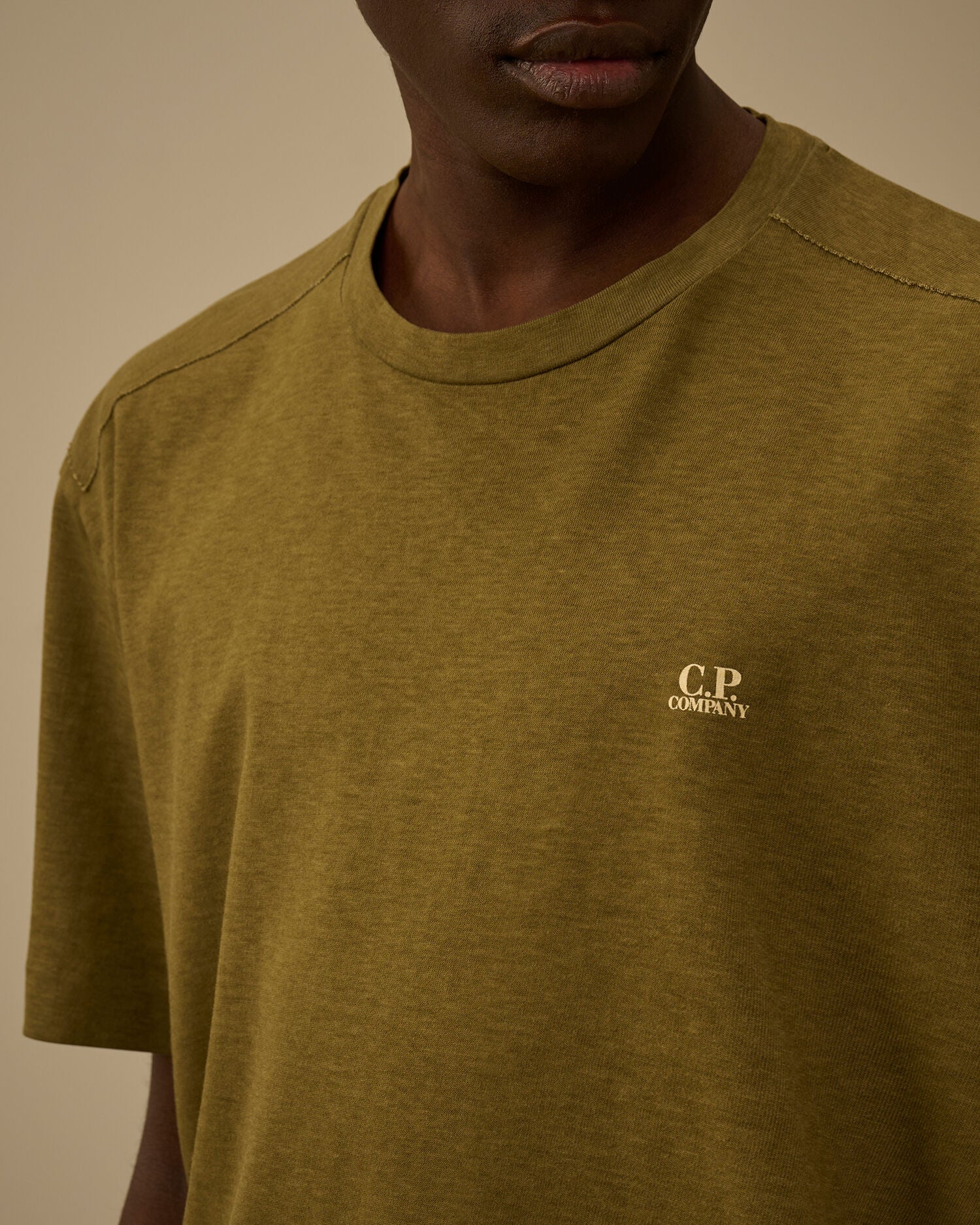 20/1 Jersey Plated Logo T-Shirt, DRIED HERB - GREEN