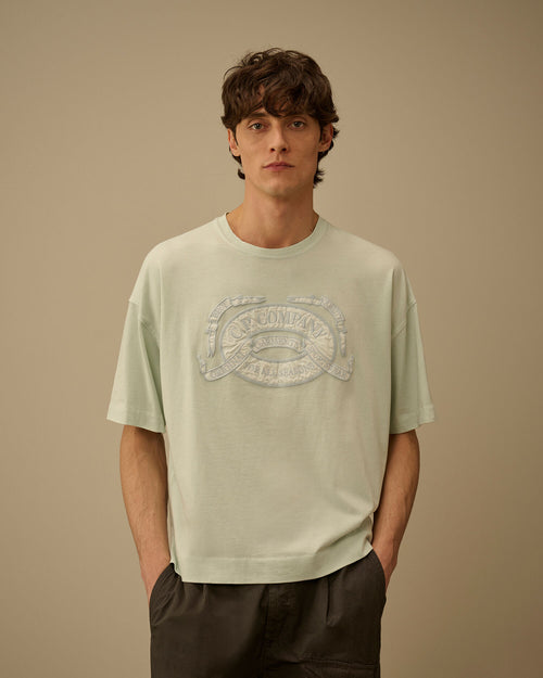 20/1 Jersey Short Sleeve Boxy Logo T-Shirt, MISTY BLUE