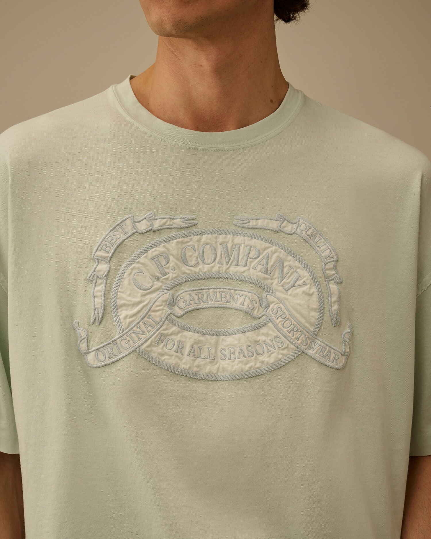 20/1 Jersey Short Sleeve Boxy Logo T-Shirt, MISTY BLUE
