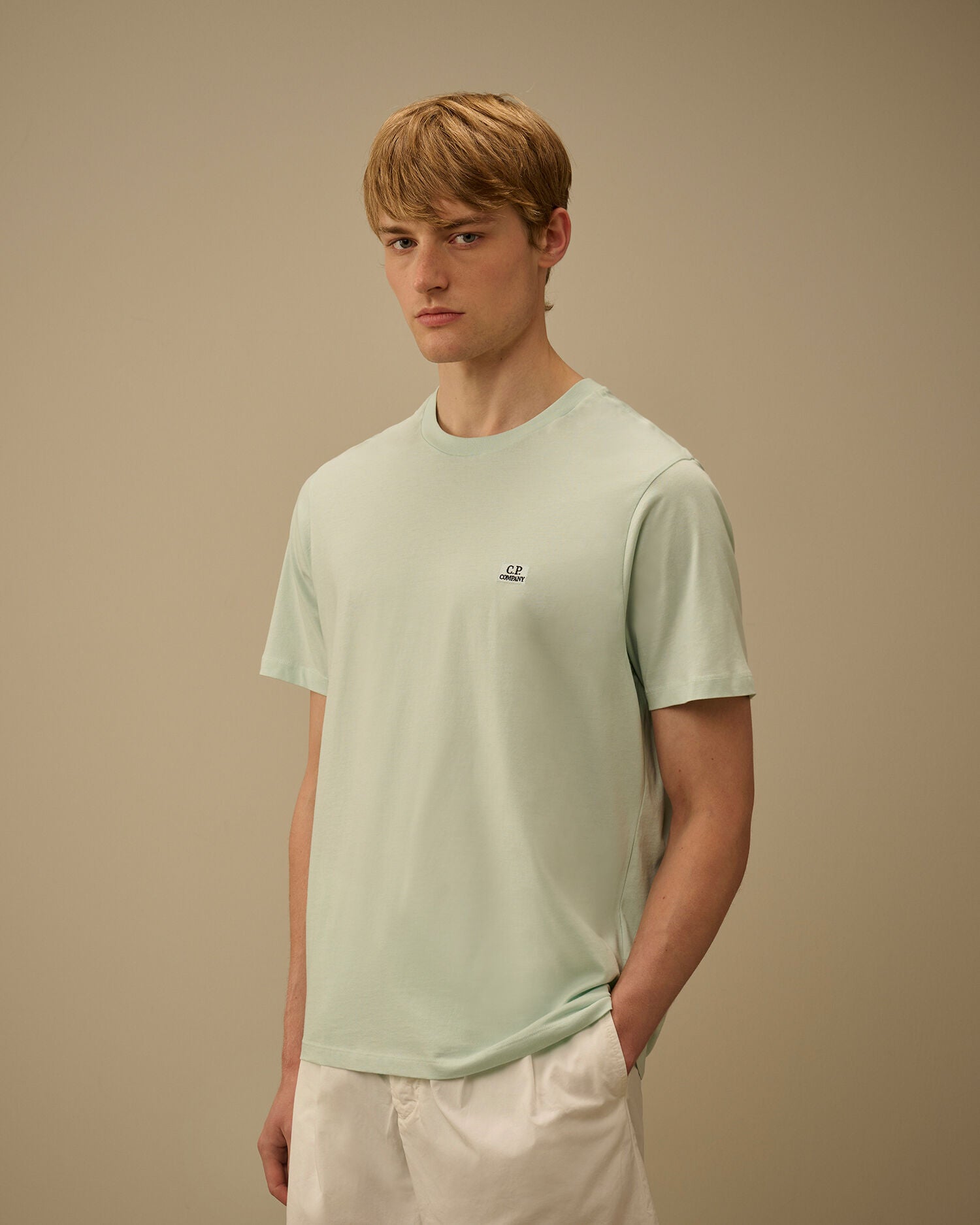 30/1 Jersey Short Sleeve Logo Patch T-Shirt, MISTY BLUE