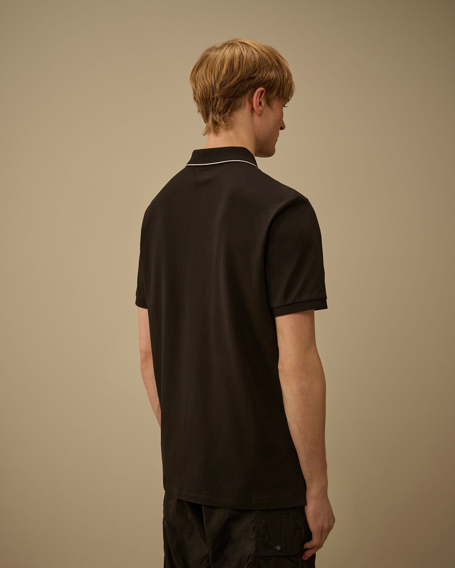 Stretch Piquet Short Sleeve Logo Polo, BLACK