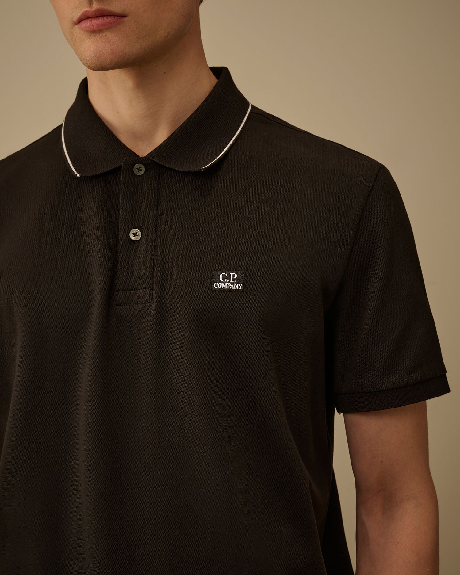 Stretch Piquet Short Sleeve Logo Polo, BLACK