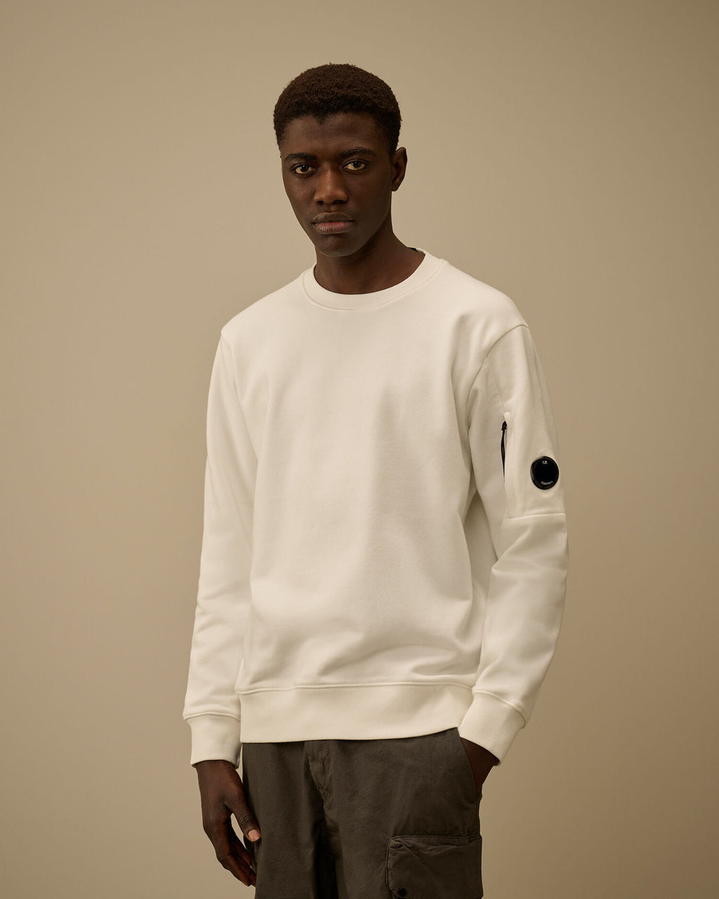 Diagonal Raised Fleece Crewneck Lens Sweatshirt, GAUZE WHITE