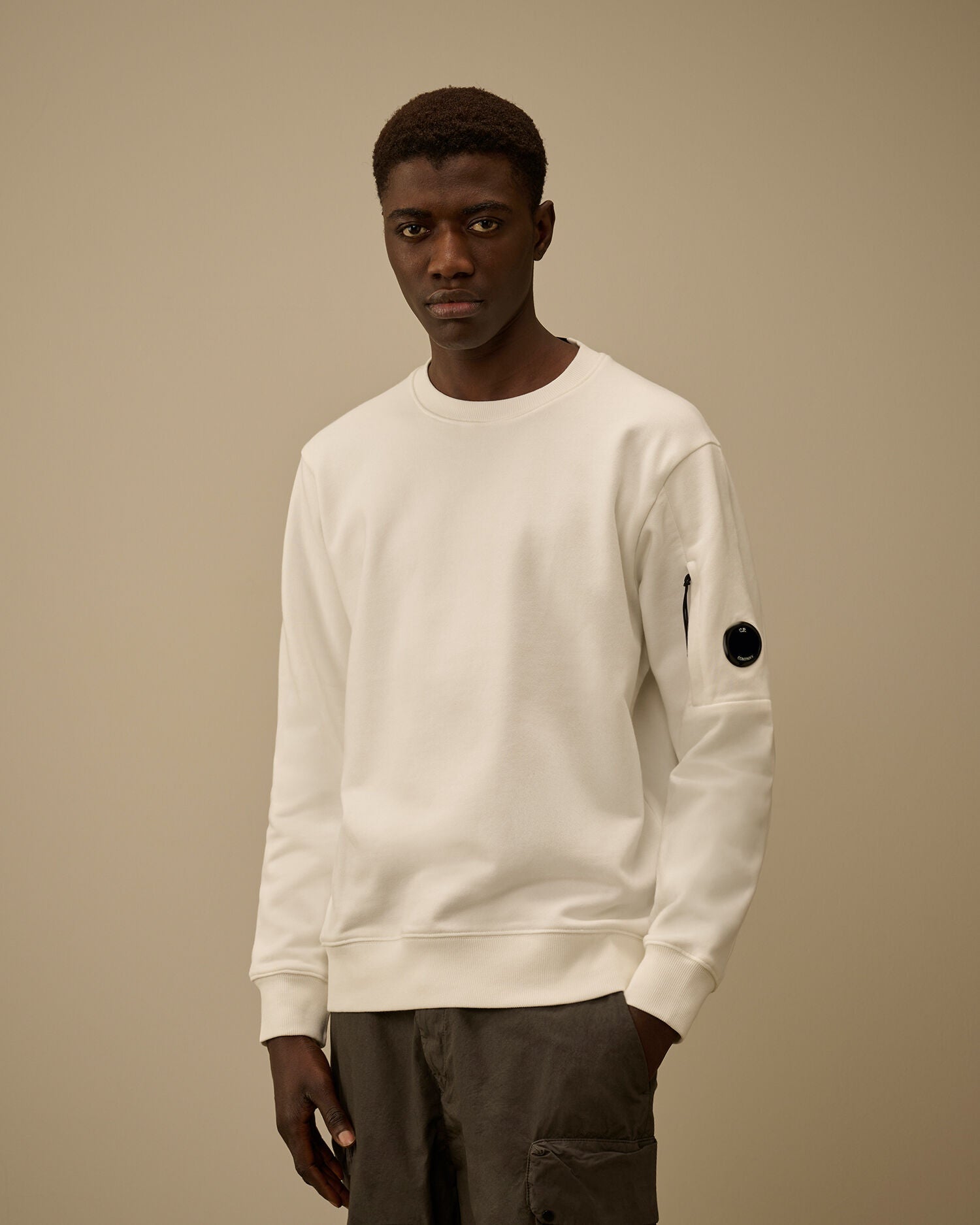 Diagonal Raised Fleece Crewneck Lens Sweatshirt, GAUZE WHITE