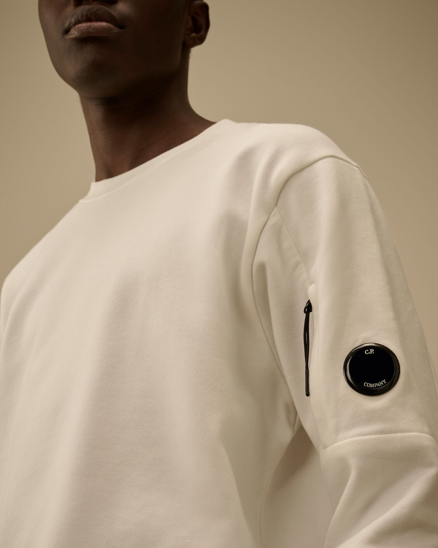 Diagonal Raised Fleece Crewneck Lens Sweatshirt, GAUZE WHITE