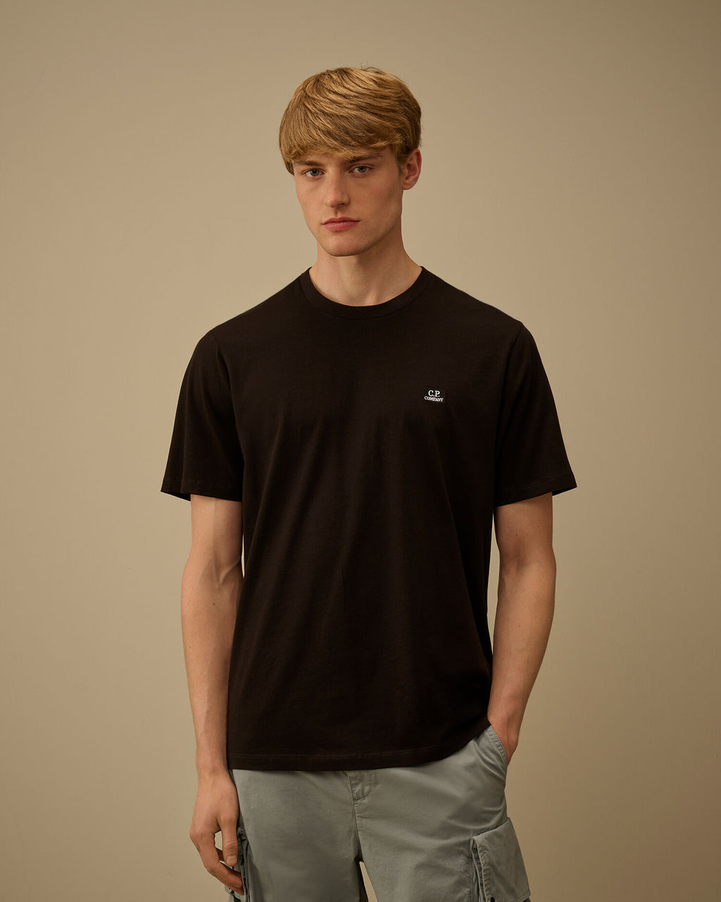 30/1 Jersey Short Sleeve Logo Patch T-Shirt, BLACK