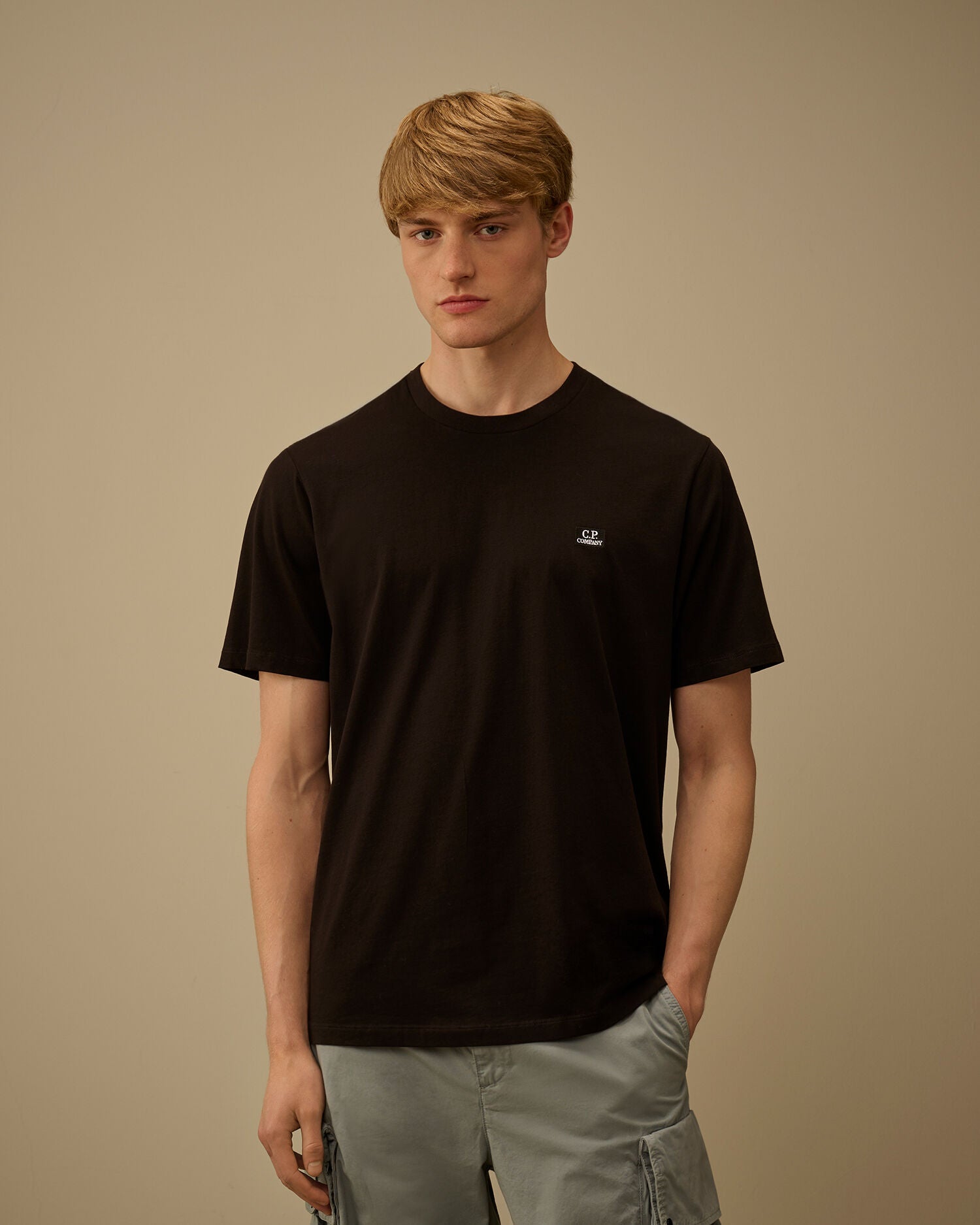 30/1 Jersey Short Sleeve Logo Patch T-Shirt, BLACK